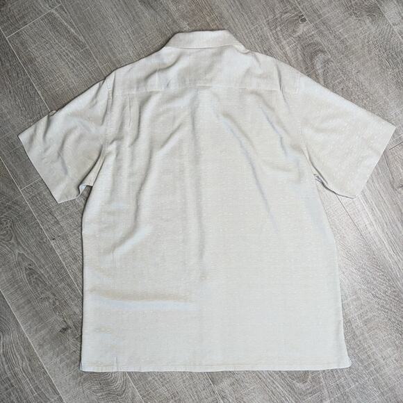 CLUB ROOM Beige Cream Silk Blend Short Sleeve Button Front Shirt Men’s - Picture 7 of 8